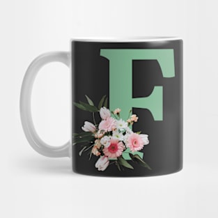 Letter F green with colorful flowers Mug